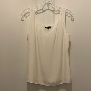 Lafayette 148 White V-neck Tank Top, 100% Silk